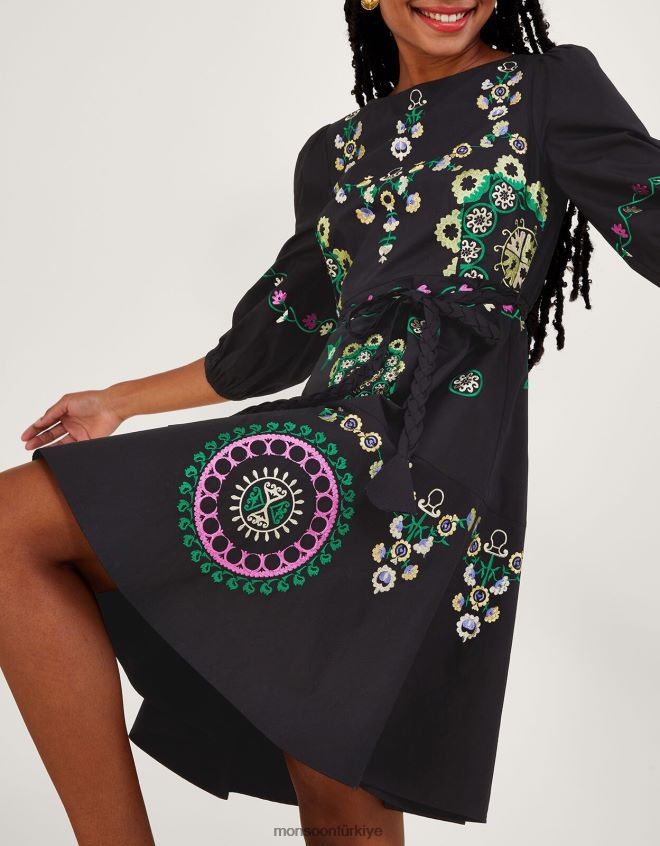 Monsoon kadınlar işlemeli katmanlı elbise JH86BT1084 Giyim siyah