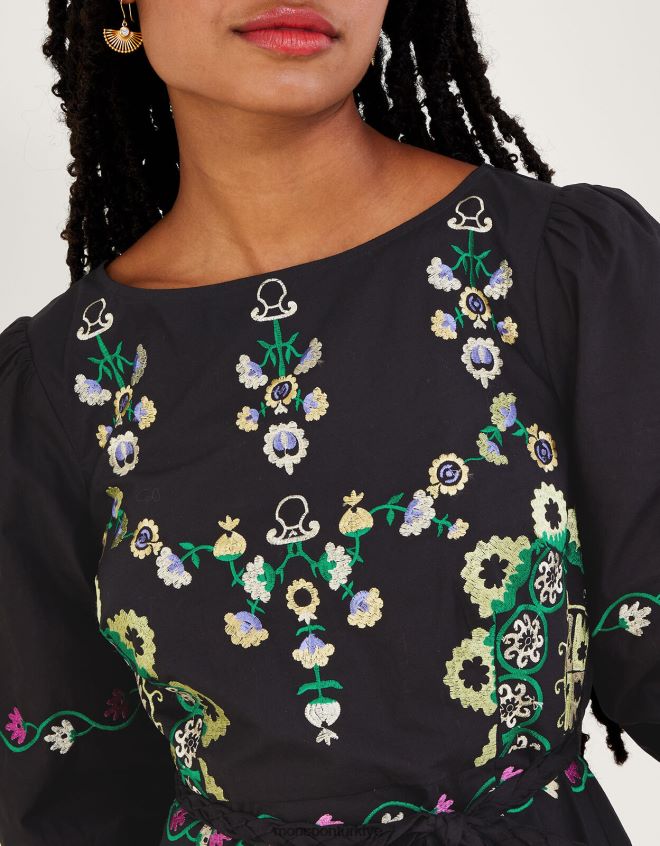 Monsoon kadınlar işlemeli katmanlı elbise JH86BT1084 Giyim siyah