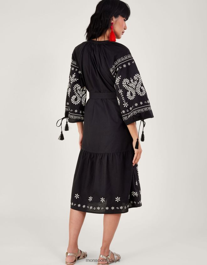Monsoon kadınlar işlemeli midi tunik elbise JH86BT973 Giyim siyah