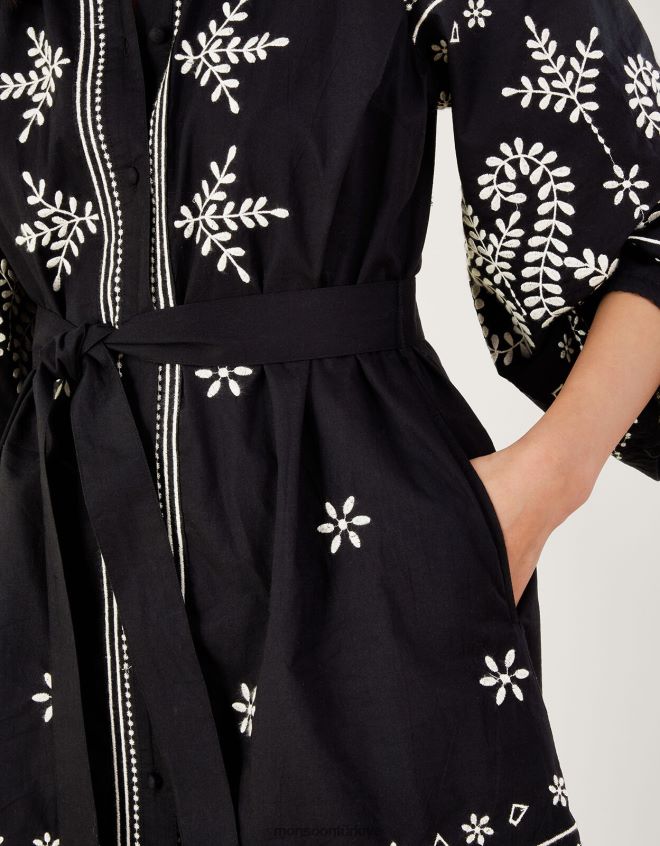 Monsoon kadınlar işlemeli midi tunik elbise JH86BT973 Giyim siyah