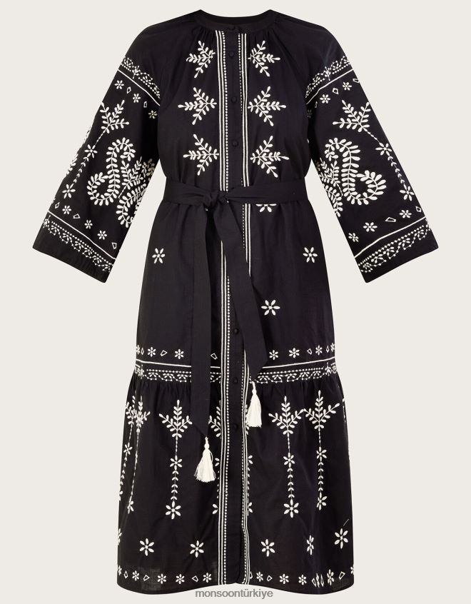 Monsoon kadınlar işlemeli midi tunik elbise JH86BT973 Giyim siyah