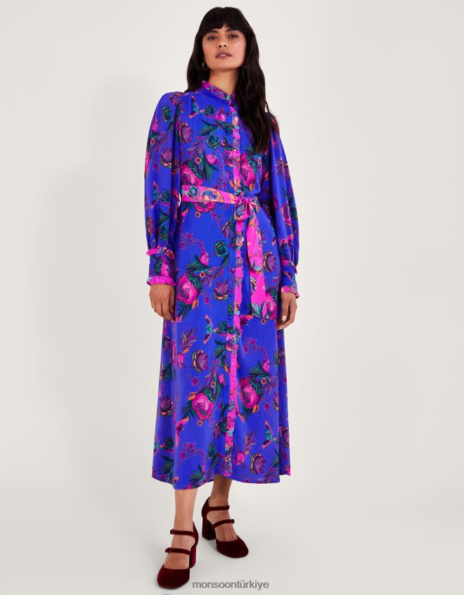 Monsoon kadınlar jordann desenli gömlek elbise JH86BT193 Giyim mavi