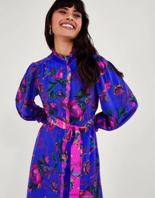 Monsoon kadınlar jordann desenli gömlek elbise JH86BT193 Giyim mavi
