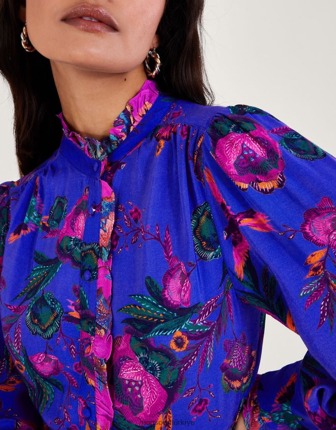 Monsoon kadınlar jordann desenli gömlek elbise JH86BT193 Giyim mavi