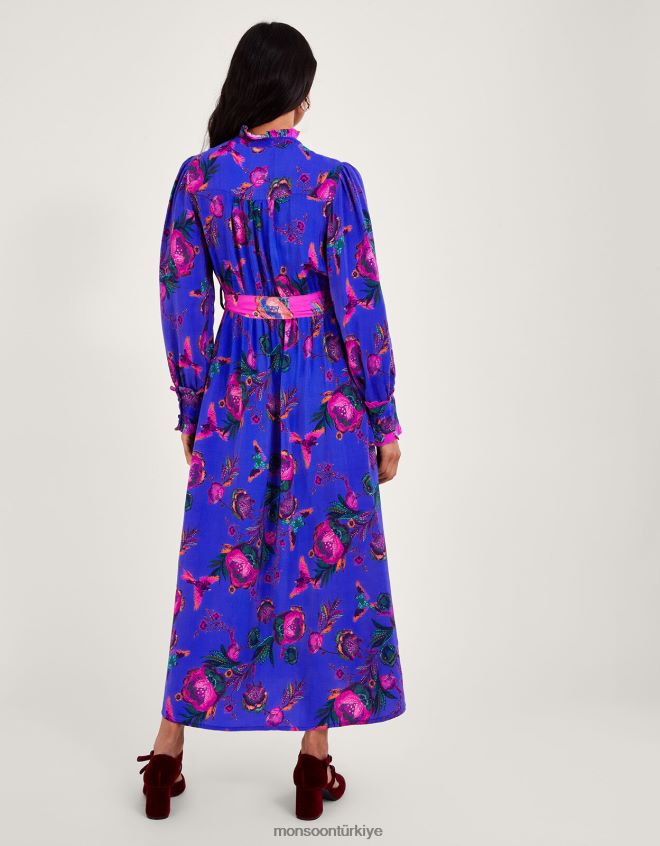 Monsoon kadınlar jordann desenli gömlek elbise JH86BT193 Giyim mavi