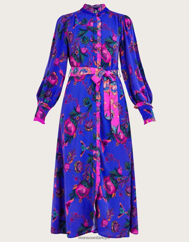 Monsoon kadınlar jordann desenli gömlek elbise JH86BT193 Giyim mavi