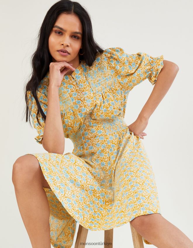 Monsoon kadınlar küçük çiçekli elbise JH86BT1018 Giyim sarı (koyu sarı)