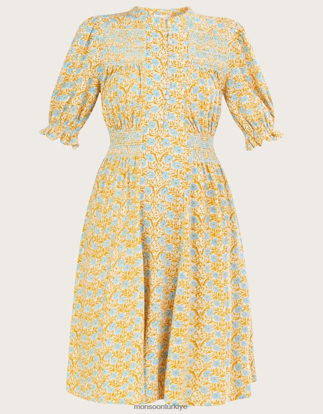 Monsoon kadınlar küçük çiçekli elbise JH86BT1018 Giyim sarı (koyu sarı)