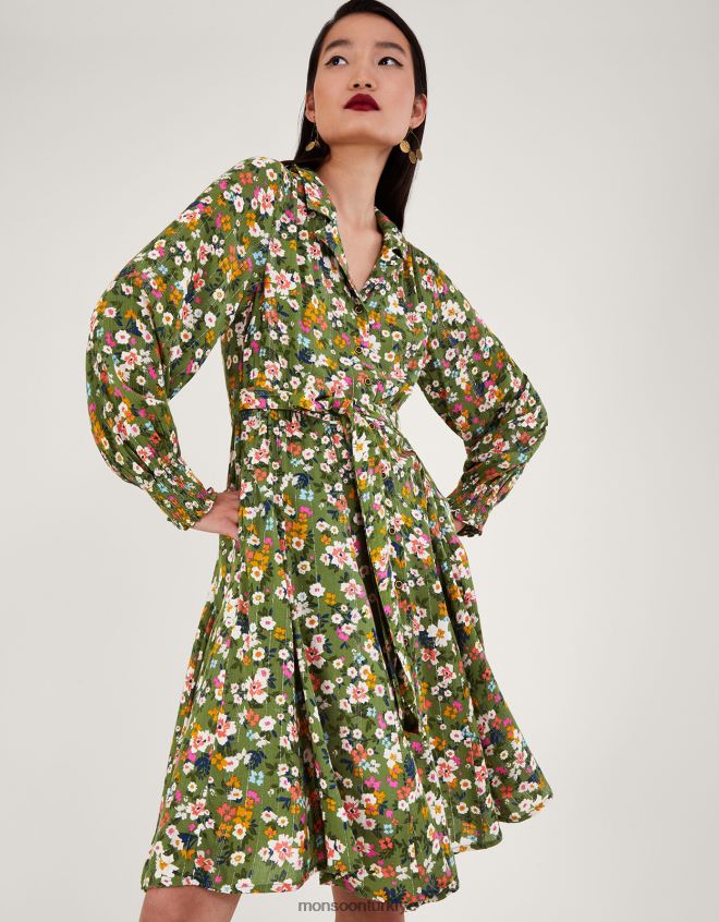 Monsoon kadınlar küçük çiçekli elbise JH86BT14 Giyim yeşil
