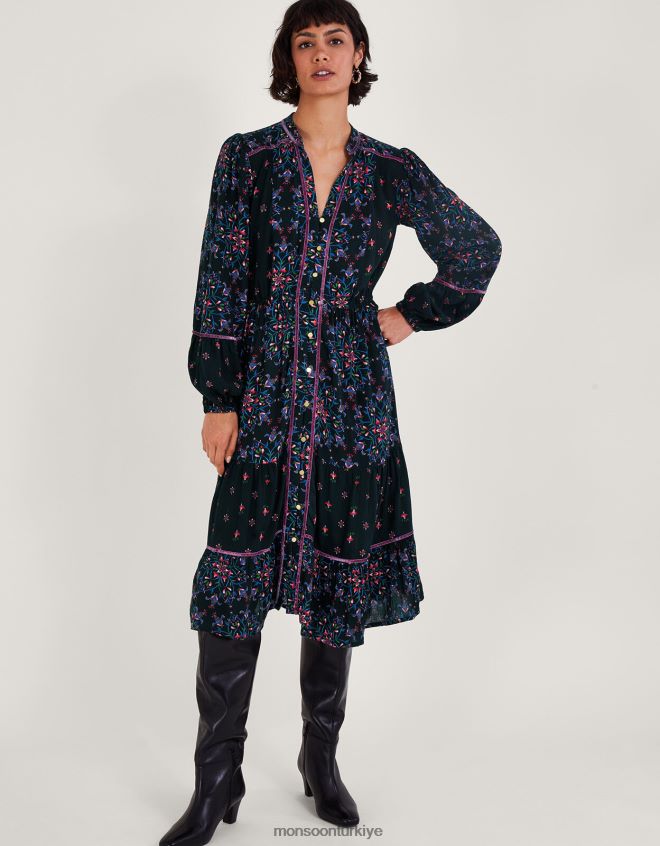 Monsoon kadınlar kadife süslemeli elbise JH86BT1 Giyim siyah