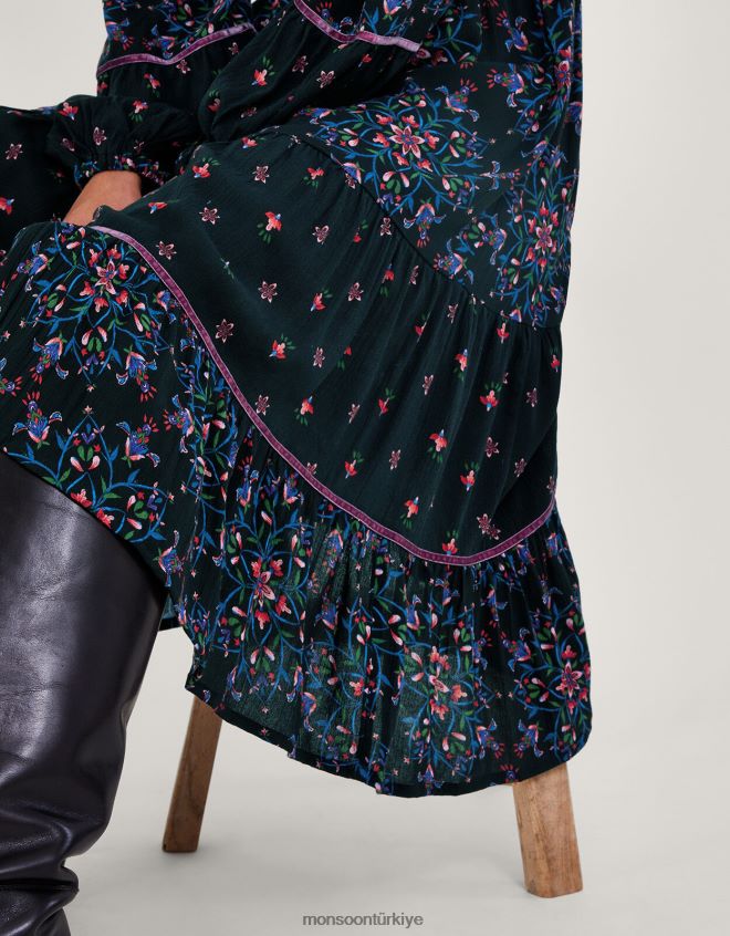 Monsoon kadınlar kadife süslemeli elbise JH86BT1 Giyim siyah