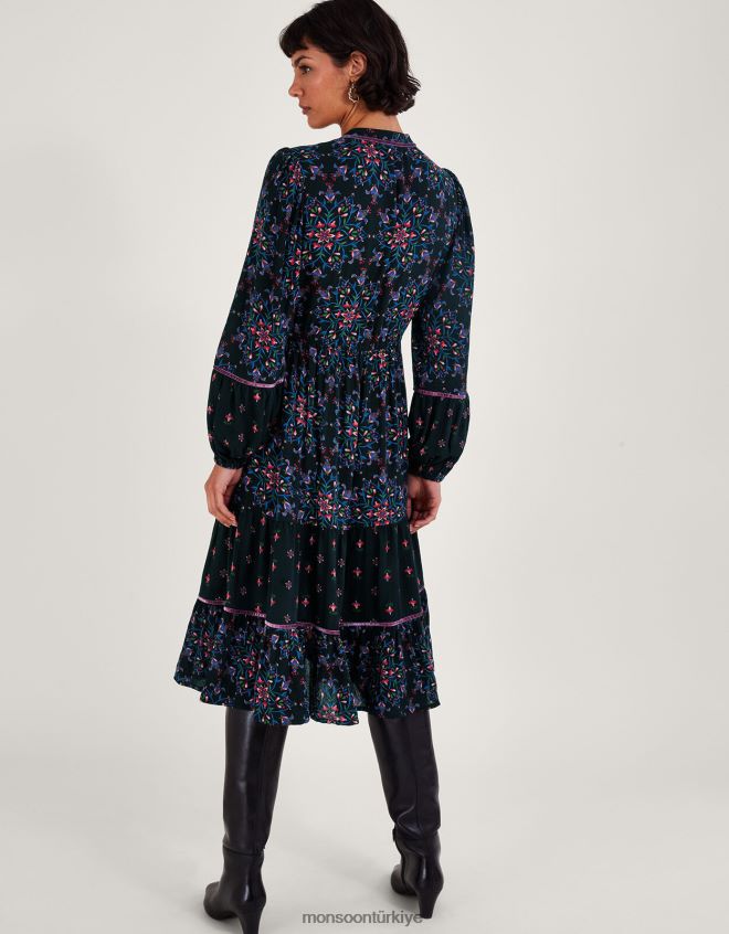 Monsoon kadınlar kadife süslemeli elbise JH86BT1 Giyim siyah