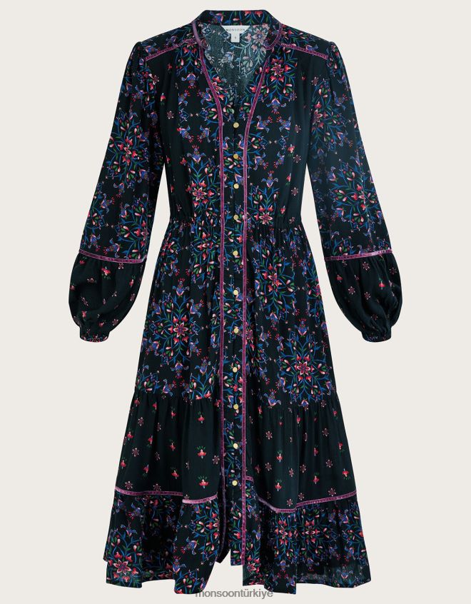 Monsoon kadınlar kadife süslemeli elbise JH86BT1 Giyim siyah