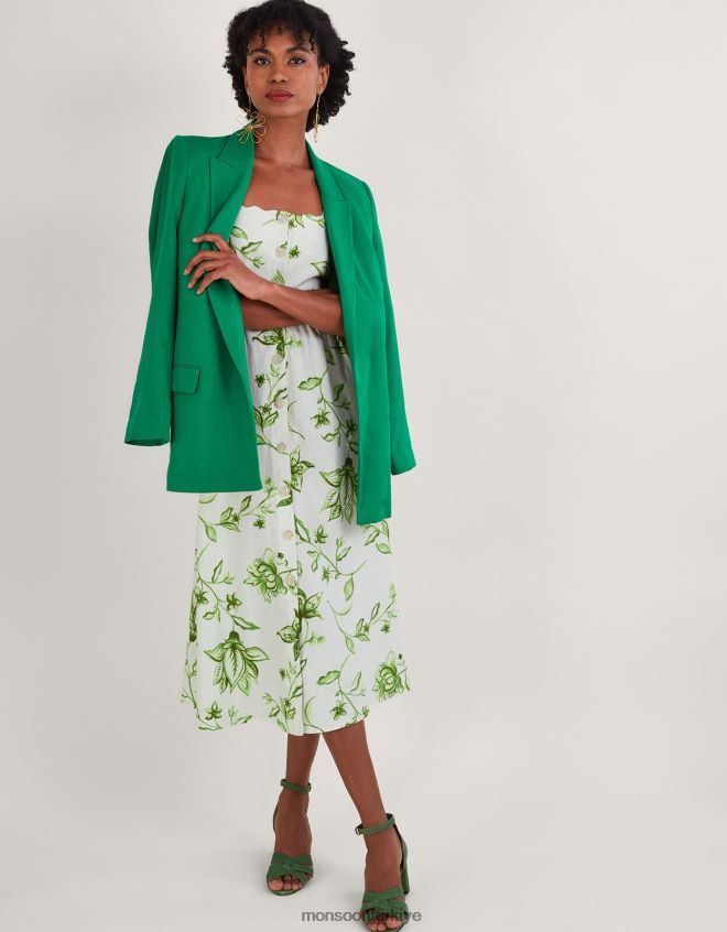 Monsoon kadınlar kai keten karışımlı çiçek desenli elbise JH86BT583 Giyim fildişi