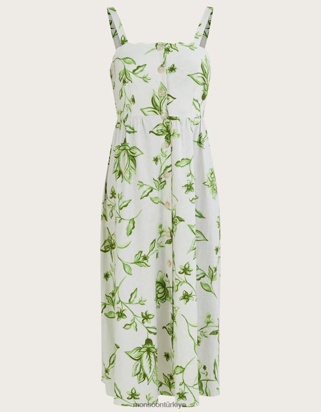 Monsoon kadınlar kai keten karışımlı çiçek desenli elbise JH86BT583 Giyim fildişi