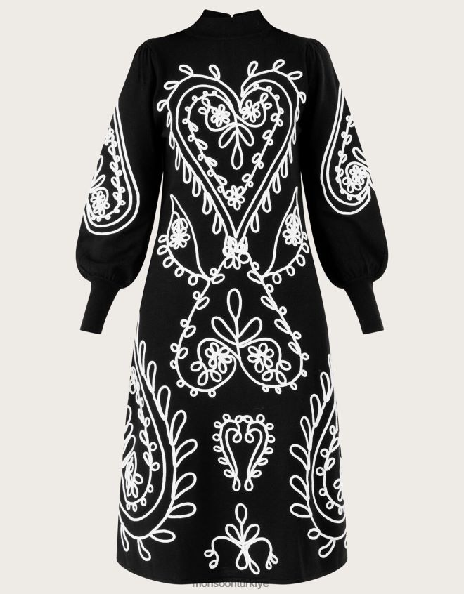 Monsoon kadınlar kalp cornelli nakışlı örgü elbise JH86BT444 Giyim siyah