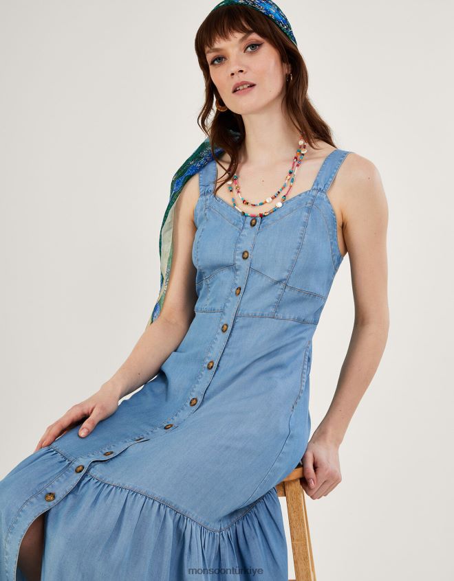 Monsoon kadınlar katmanlı denim midi sundress JH86BT833 Giyim mavi (kot mavisi)