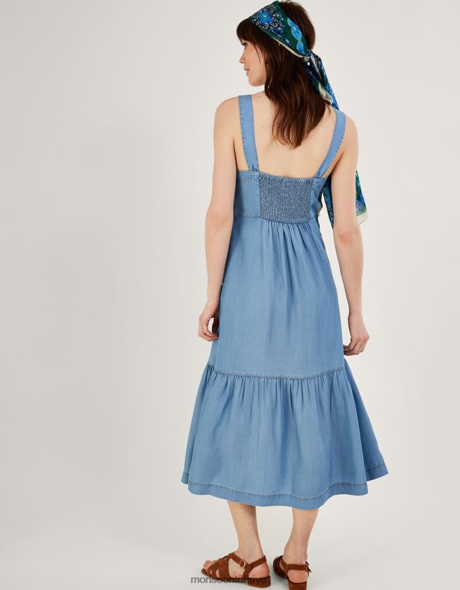 Monsoon kadınlar katmanlı denim midi sundress JH86BT833 Giyim mavi (kot mavisi)
