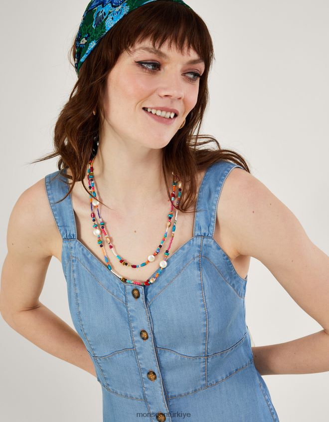 Monsoon kadınlar katmanlı denim midi sundress JH86BT833 Giyim mavi (kot mavisi)