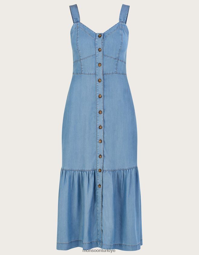 Monsoon kadınlar katmanlı denim midi sundress JH86BT833 Giyim mavi (kot mavisi)