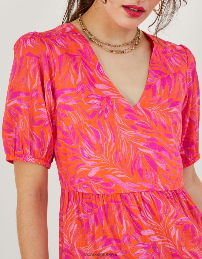 Monsoon kadınlar katmanlı yaprak desenli maxi elbise JH86BT248 Giyim turuncu