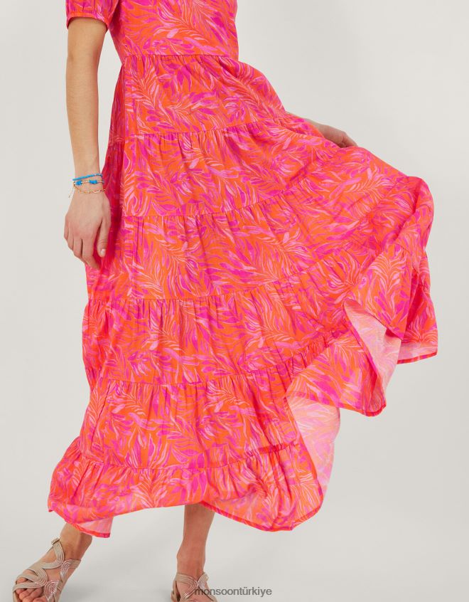 Monsoon kadınlar katmanlı yaprak desenli maxi elbise JH86BT248 Giyim turuncu