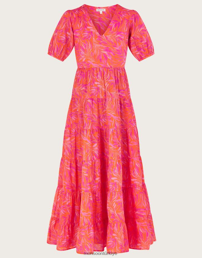 Monsoon kadınlar katmanlı yaprak desenli maxi elbise JH86BT248 Giyim turuncu