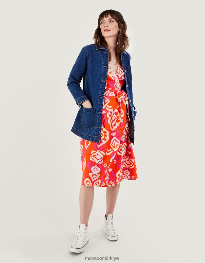 Monsoon kadınlar keten karışımından kavak anvelop elbise JH86BT416 Giyim turuncu