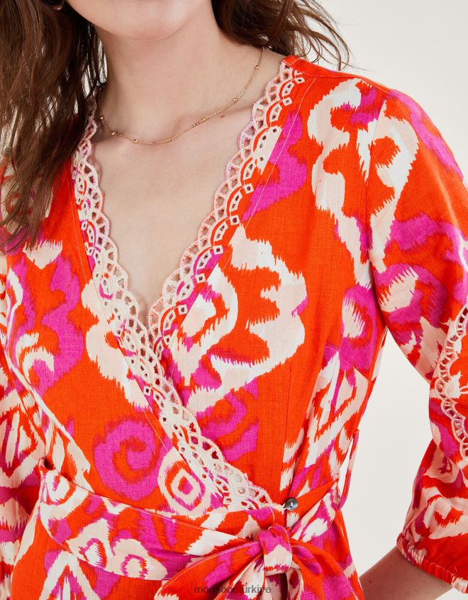 Monsoon kadınlar keten karışımından kavak anvelop elbise JH86BT416 Giyim turuncu