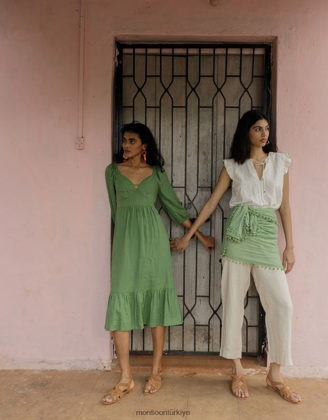 Monsoon kadınlar keten karışımlı melanie çay elbisesi JH86BT712 Giyim yeşil