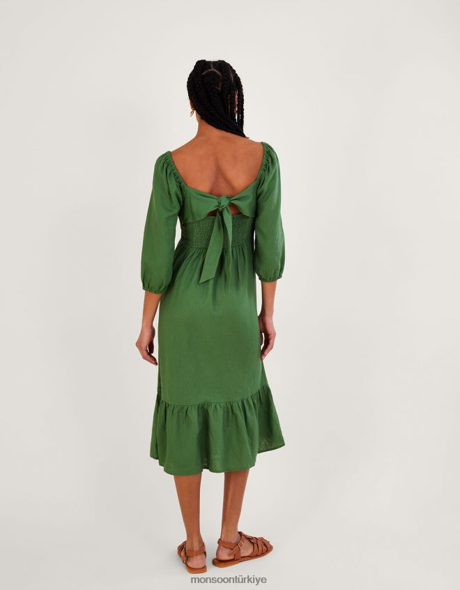 Monsoon kadınlar keten karışımlı melanie çay elbisesi JH86BT712 Giyim yeşil