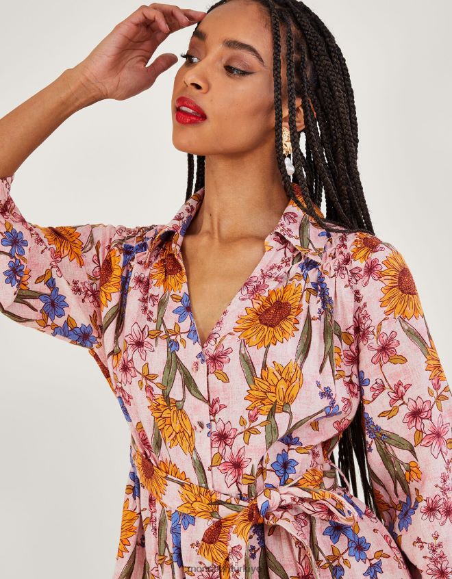 Monsoon kadınlar leilah keten karışımlı gömlek elbise JH86BT551 Giyim pembe (allık)