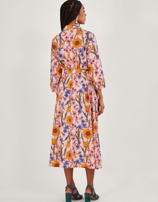 Monsoon kadınlar leilah keten karışımlı gömlek elbise JH86BT551 Giyim pembe (allık)