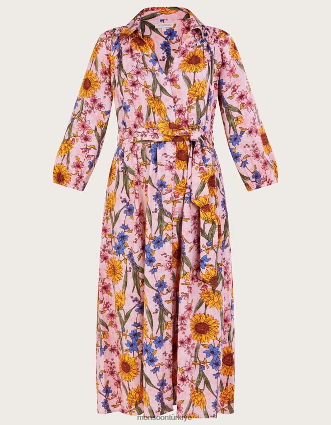 Monsoon kadınlar leilah keten karışımlı gömlek elbise JH86BT551 Giyim pembe (allık)