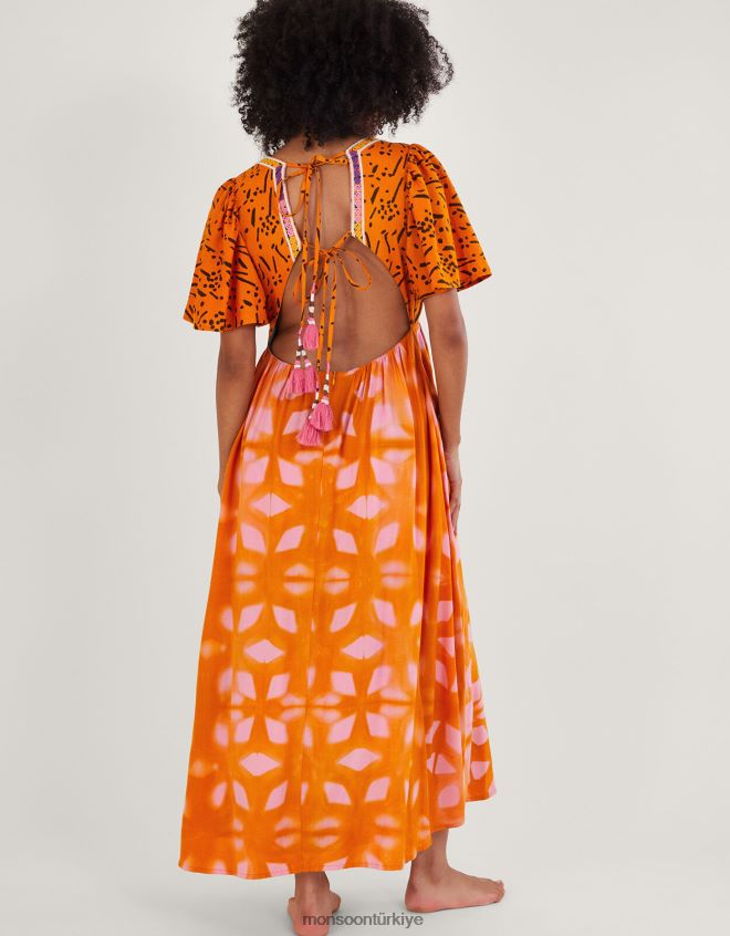 Monsoon kadınlar lenzing ecovero desenli kaftan elbise JH86BT307 Giyim turuncu (mercan)