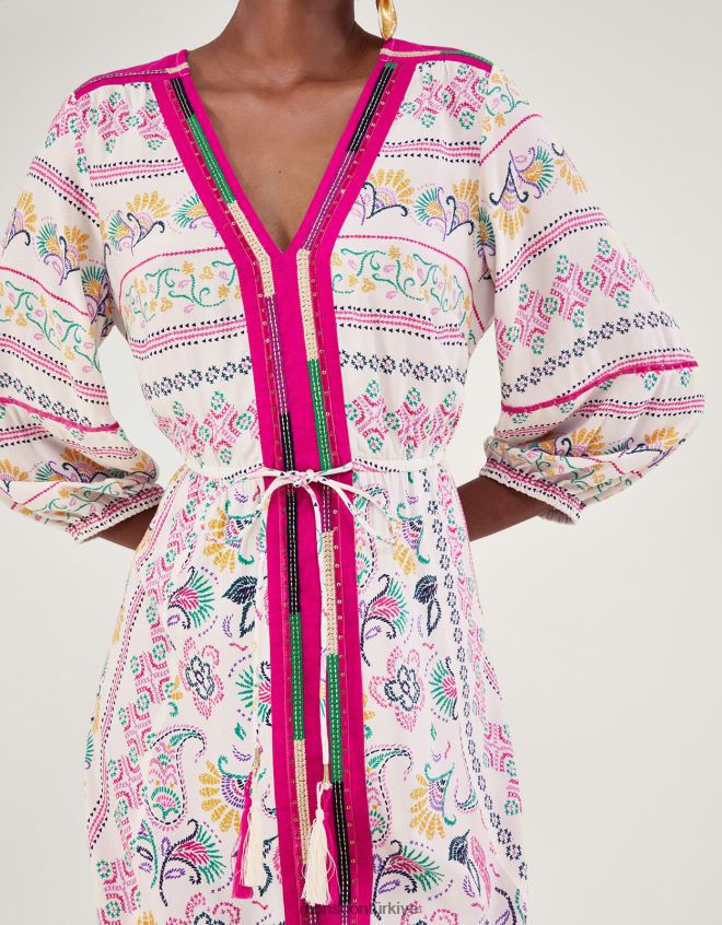 Monsoon kadınlar lenzing ecovero işlemeli desenli elbise JH86BT88 Giyim fildişi