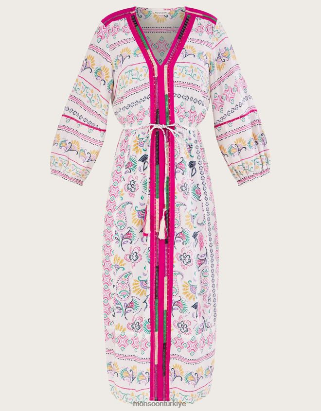 Monsoon kadınlar lenzing ecovero işlemeli desenli elbise JH86BT88 Giyim fildişi