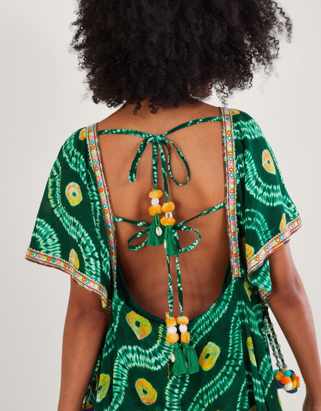 Monsoon kadınlar lenzing ecovero ile bandhani batik elbise JH86BT289 Giyim yeşil