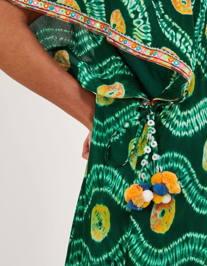 Monsoon kadınlar lenzing ecovero ile bandhani batik elbise JH86BT289 Giyim yeşil