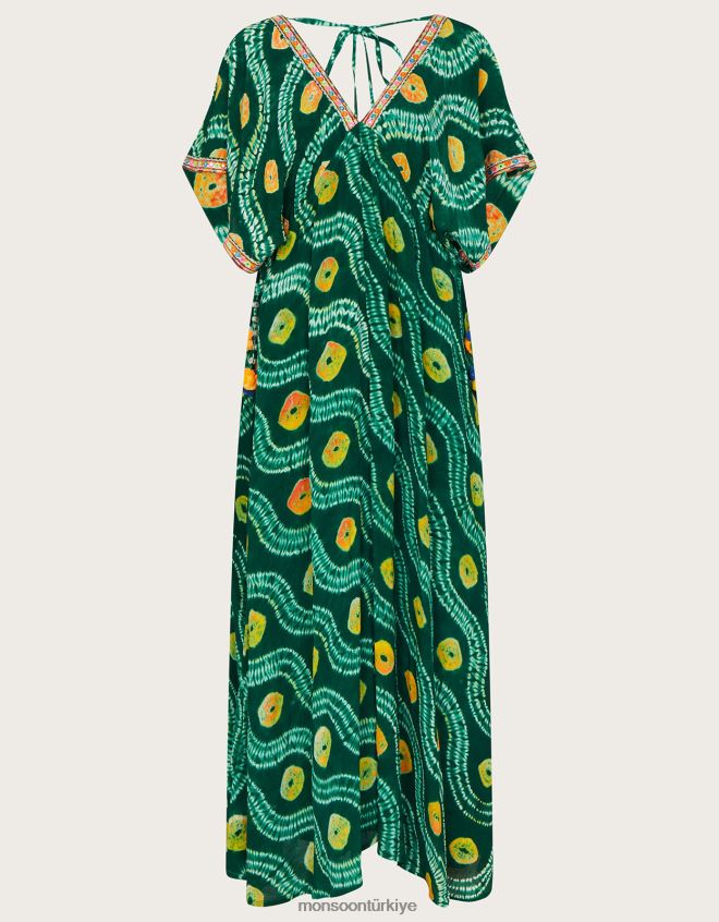 Monsoon kadınlar lenzing ecovero ile bandhani batik elbise JH86BT289 Giyim yeşil