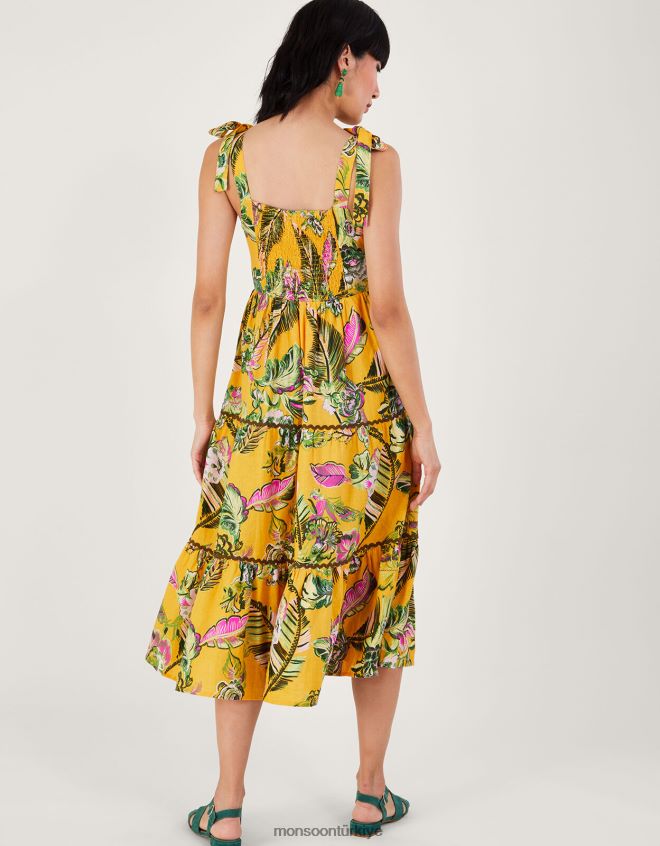 Monsoon kadınlar lenzing ecovero ile botanik desenli katmanlı sundress JH86BT691 Giyim sarı