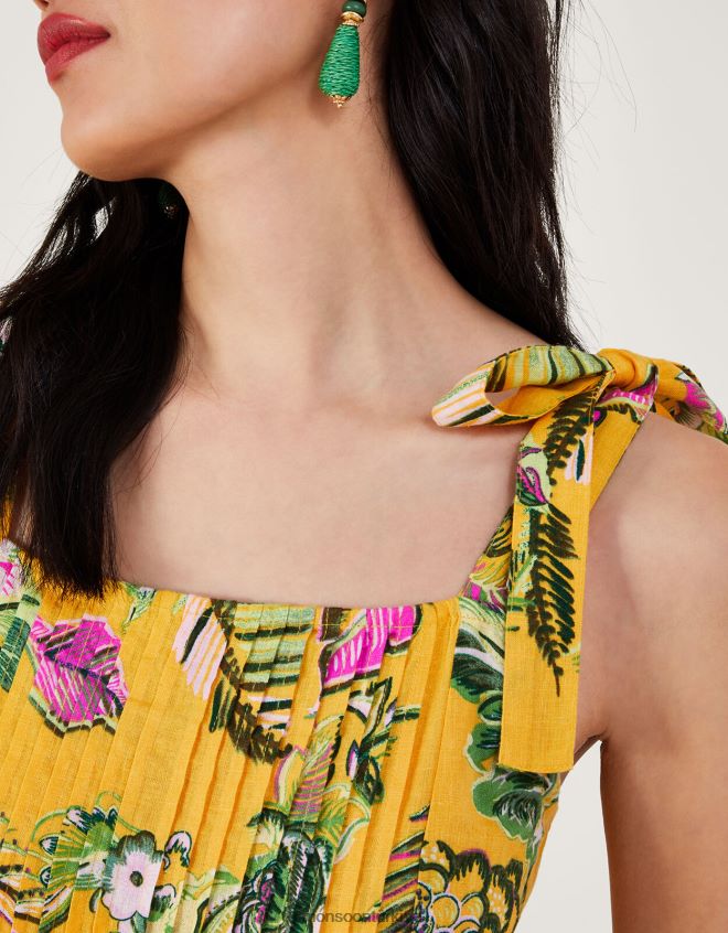 Monsoon kadınlar lenzing ecovero ile botanik desenli katmanlı sundress JH86BT691 Giyim sarı