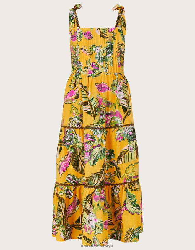 Monsoon kadınlar lenzing ecovero ile botanik desenli katmanlı sundress JH86BT691 Giyim sarı