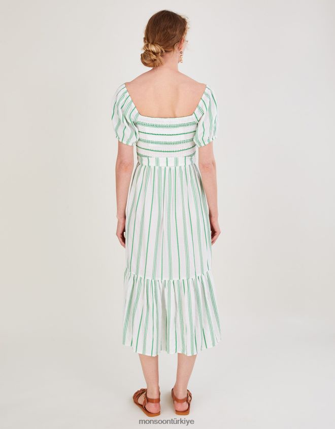 Monsoon kadınlar lenzing ecoverolu şerit jakarlı kuşaklı katlı elbise JH86BT812 Giyim yeşil