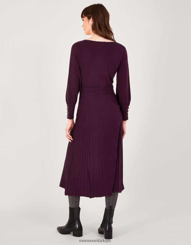 Monsoon kadınlar lenzing ecoverolu geniş yaka elbise JH86BT133 Giyim kırmızı şarap)