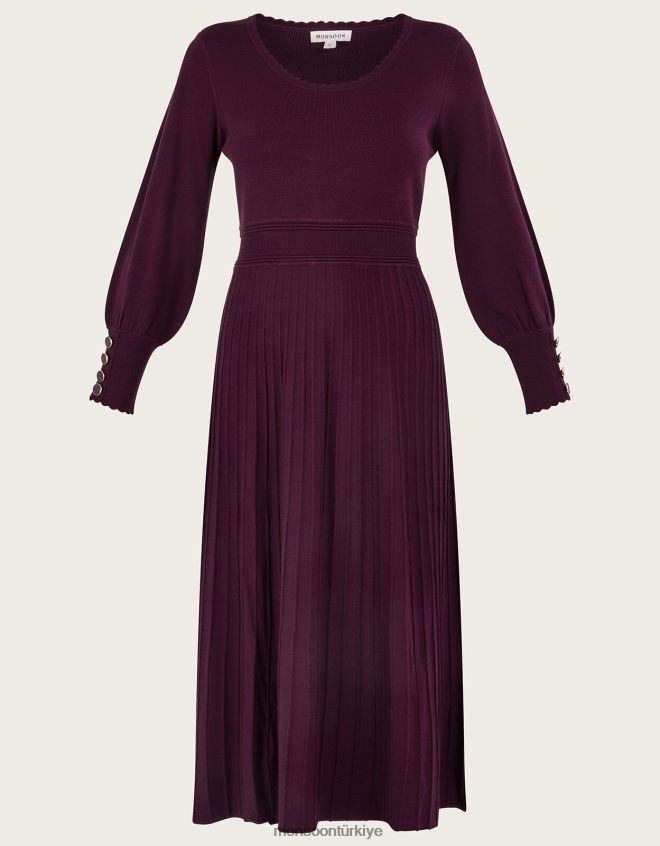 Monsoon kadınlar lenzing ecoverolu geniş yaka elbise JH86BT133 Giyim kırmızı şarap)