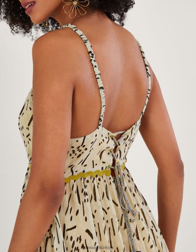 Monsoon kadınlar lenzing ecoverolu mendil desenli elbise JH86BT324 Giyim sarı