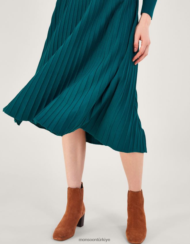 Monsoon kadınlar lenzing ecoverolu pileli yırtmaç yaka midi elbise JH86BT119 Giyim tavuskuşu