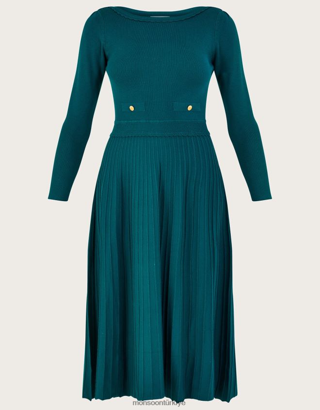 Monsoon kadınlar lenzing ecoverolu pileli yırtmaç yaka midi elbise JH86BT119 Giyim tavuskuşu