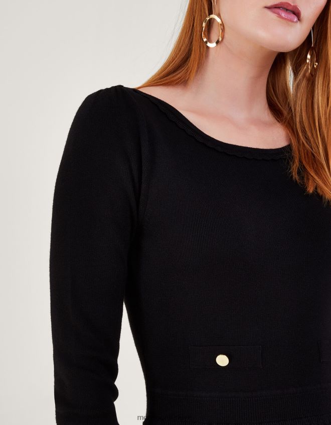 Monsoon kadınlar lenzing ecoverolu pileli yırtmaç yaka midi elbise JH86BT92 Giyim siyah